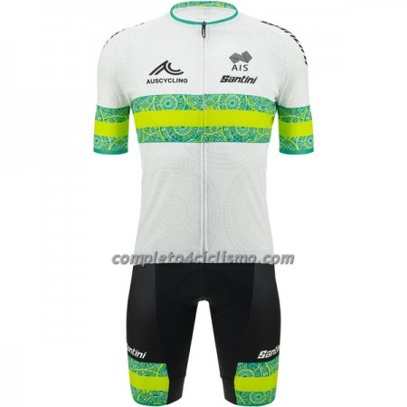 Completo Maglia + Pantaloncino con bretelle 2023 Nazionale Australia Manica Corta Verde Bianco